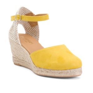 NWT PASEART Made In Spain Suede Espadrille Wedges Yellow Lime Size 8.5